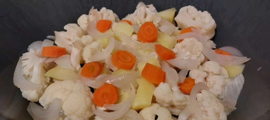 CLORIFLOR,ZANAHORIA, PATAtAS Y CEBOLLA AL VAPOR con Thermomix