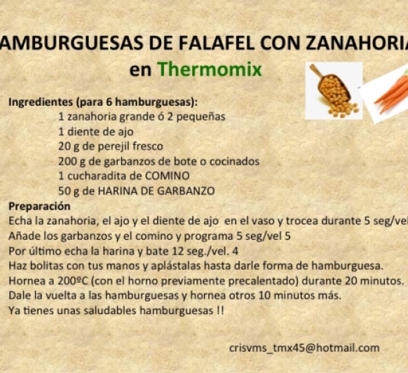 HAMBURGUESAS DE FALAFEL Y ZANAHORIA CON Thermomix® 