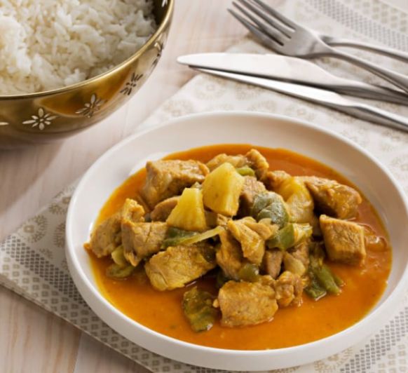 Carne de cerdo al curry con coco y arroz, receta de la India con Thermomix® 