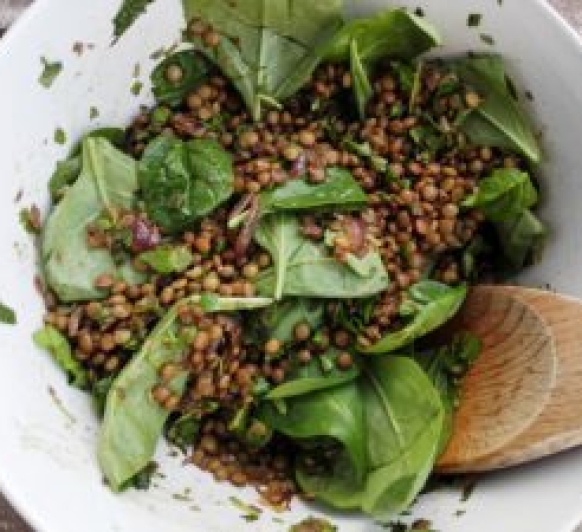 Receta vegana: Ensalada de lentejas y espinacas con thermomix